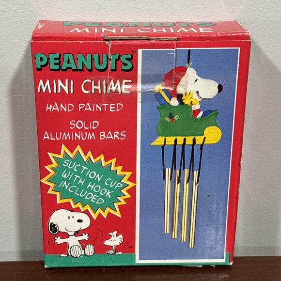 Vintage Peanuts Snoopy Woodstock Christmas Santa Mini Wind Chime In Box NCE 1996 - Picture 8 of 12